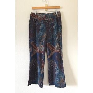 Vintage Joseph Ribkoff Blue Paisley Print Wide Leg Pants Womens Sz 10 lagenlook